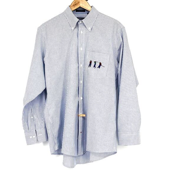 Hathaway Golf Blue Striped Long Sleeve Button Front Mens Shirt 16.5 32/33 - Picture 1 of 6